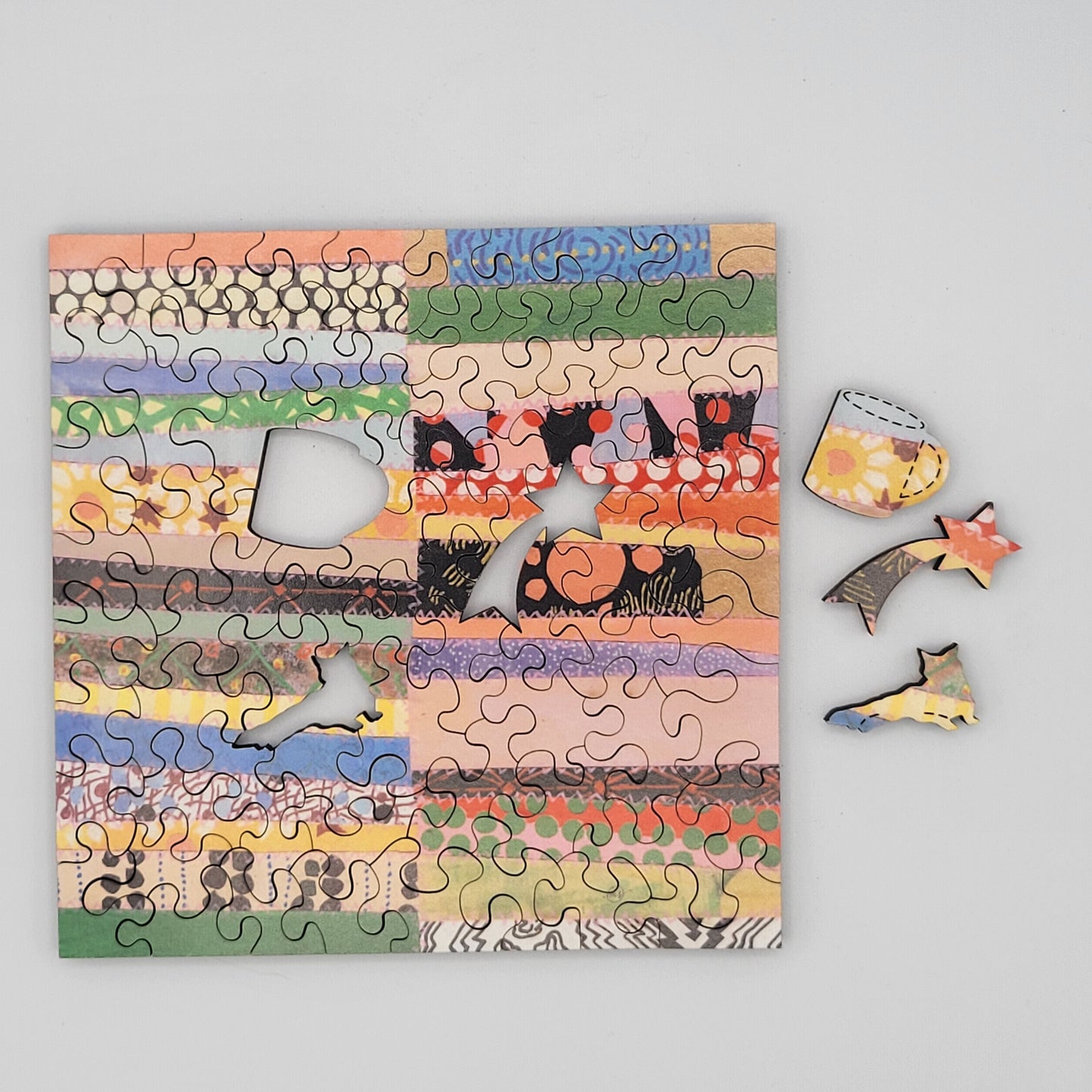 Crazy Scrappy Vintage Quilt Wood Jigsaw Puzzle
