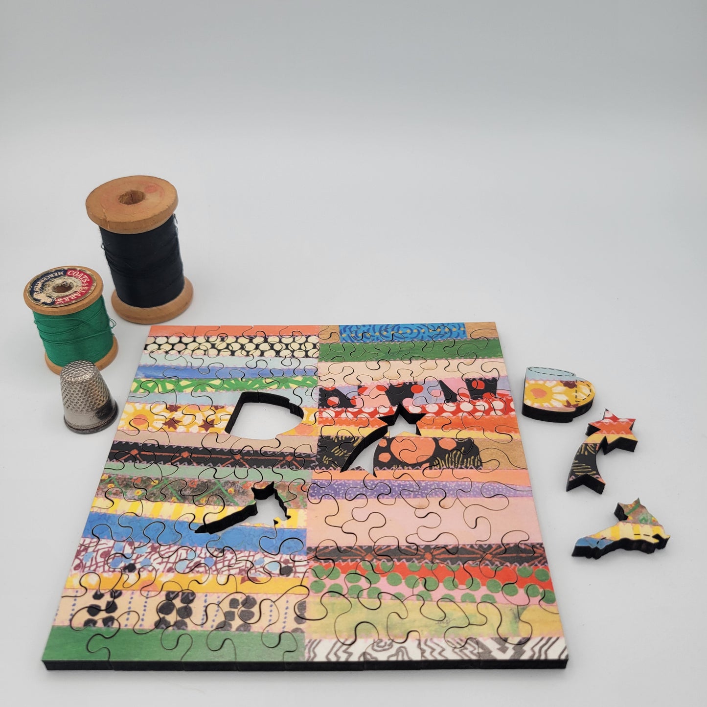 Crazy Scrappy Vintage Quilt Wood Jigsaw Puzzle