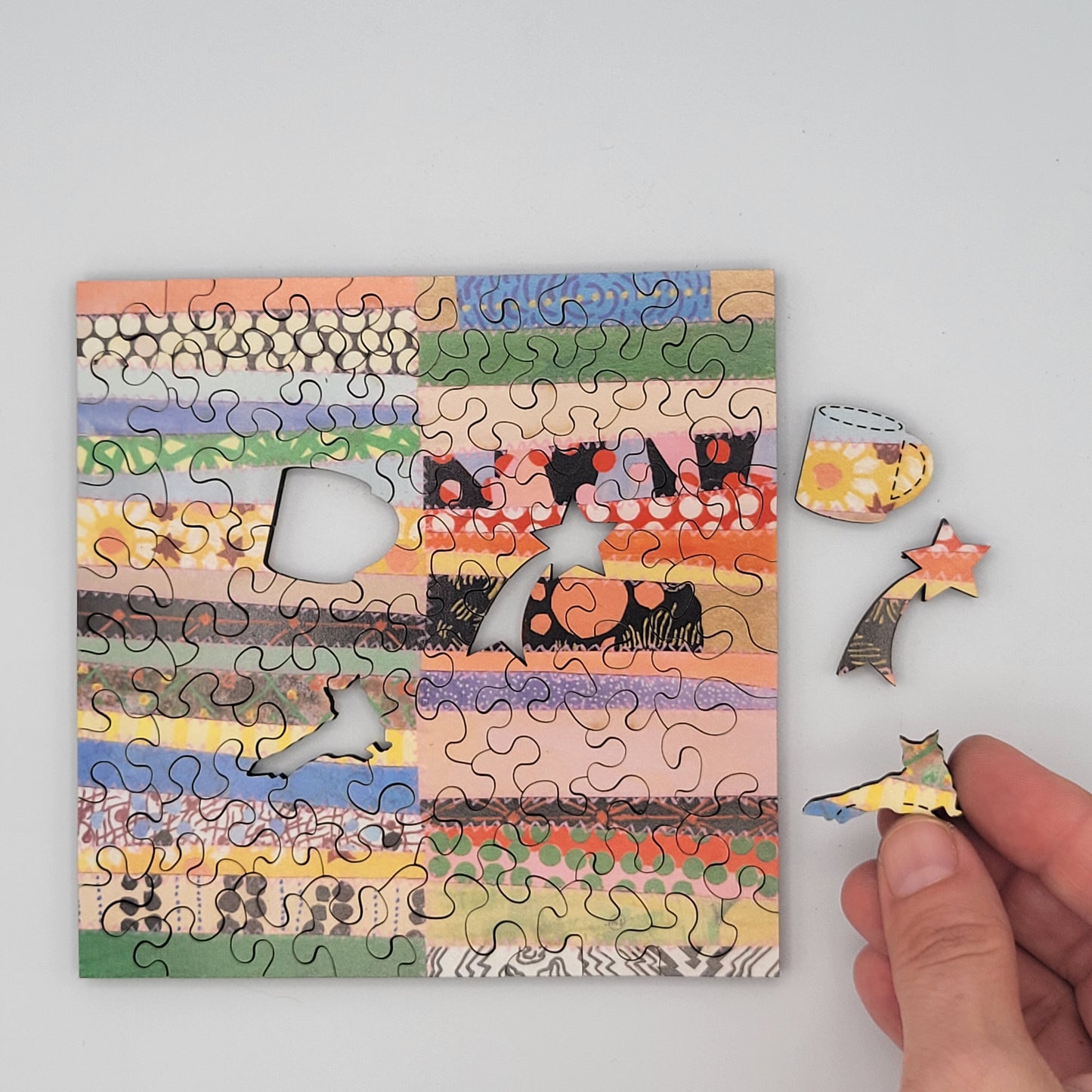 Crazy Scrappy Vintage Quilt Wood Jigsaw Puzzle